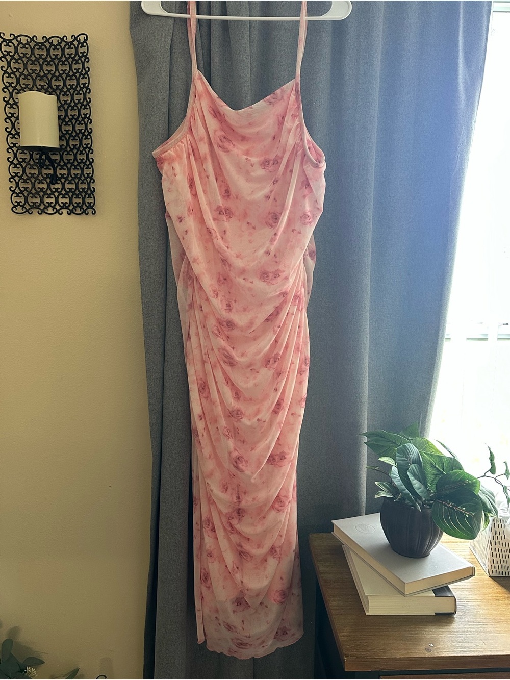 Pink Floral Slip Maxi Dress - Draped Design